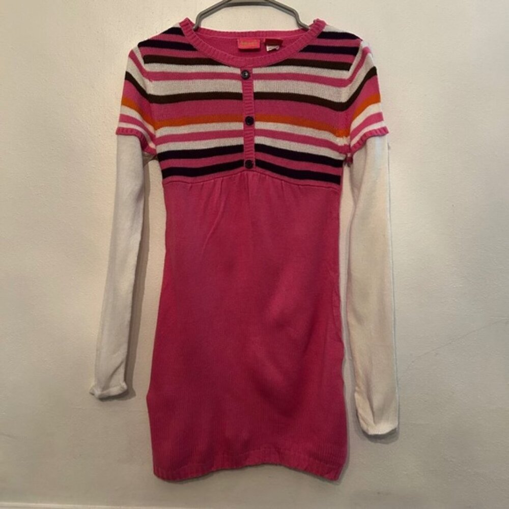 Sugar Rush Dress Size L 12/14 Long Sleeve Pink Striped Knit Girl's